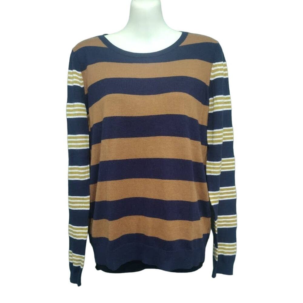 Ann Taylor LOFT Striped Sweater, Navy and‎ Brown, Size M